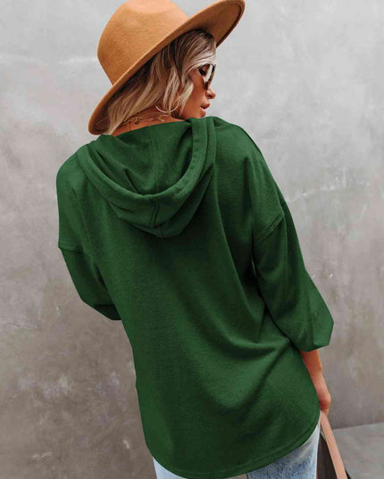 Buttoned Drop Shoulder Hoodie
