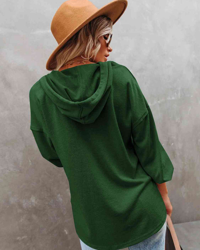 Buttoned Drop Shoulder Hoodie
