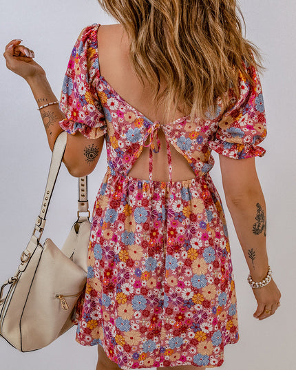 Floral Square Neck Open Back Dress