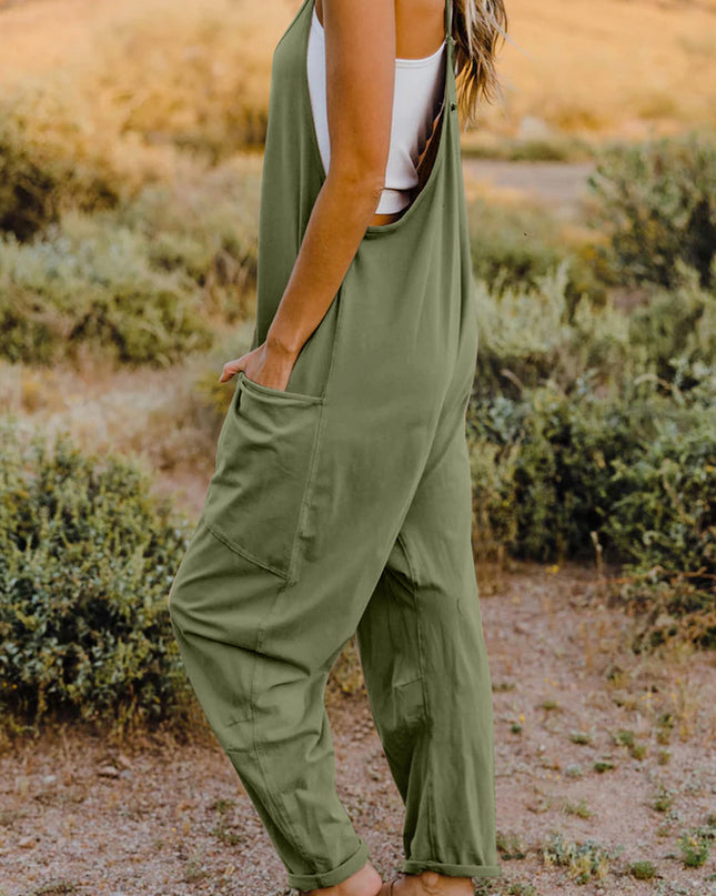 Double Take Full Size V-Neck Sleeveless Jumpsuit with Pockets