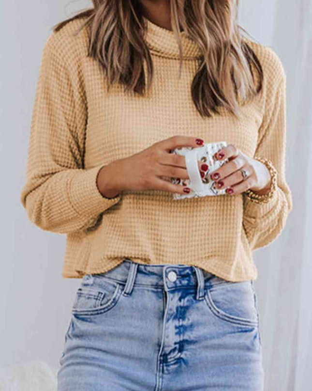 Waffle-Knit High Neck Top