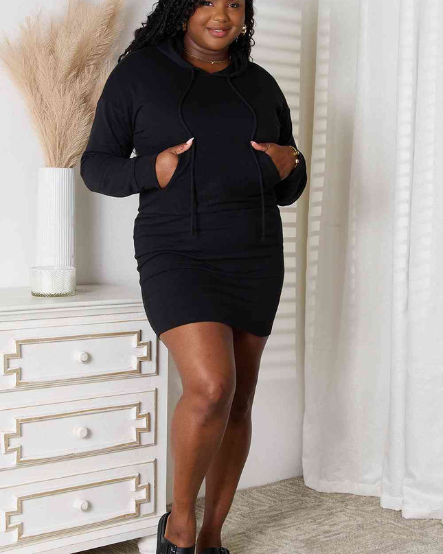 Culture Code Full Size Drawstring Long Sleeve Hooded Dress