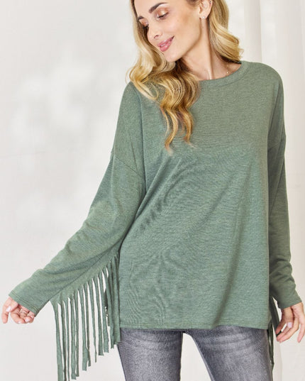 Celeste Full Size Fringe Detail Long Sleeve Top