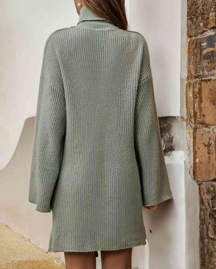 Turtleneck Dropped Shoulder Sweater Dress