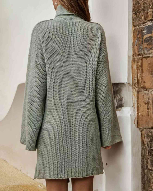 Turtleneck Dropped Shoulder Sweater Dress