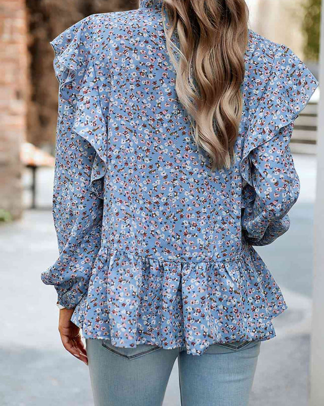 Ruffle Collar Long Sleeve Peplum Top
