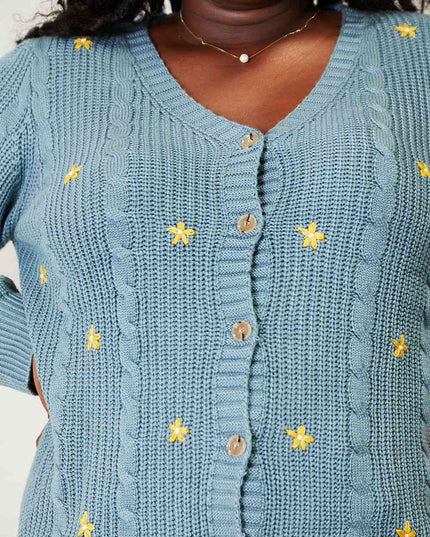 HEYSON Full Size Floral Embroidered Cable Cardigan