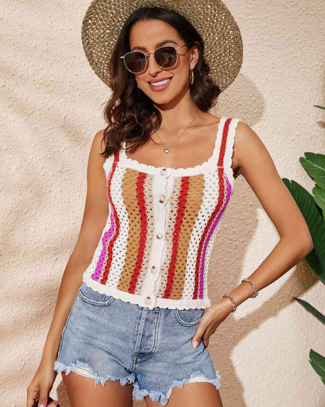 Striped Scalloped Trim Knit Tank