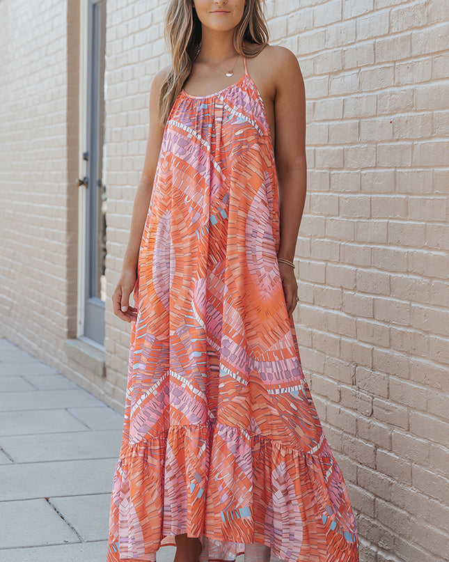 Printed Sleeveless Round Neck Maxi Dress