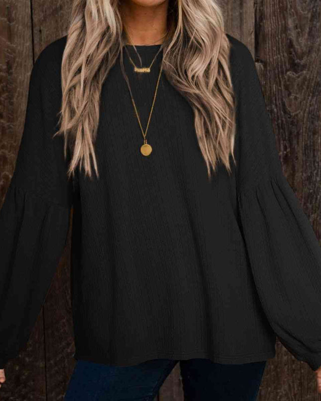 Round Neck Long Sleeve Ruched Blouse