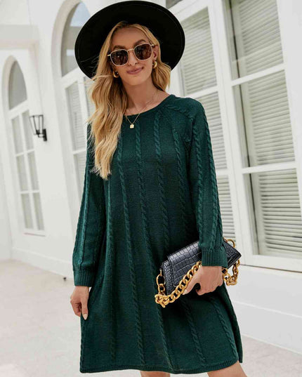 Cable-Knit Long Sleeve Sweater Dress