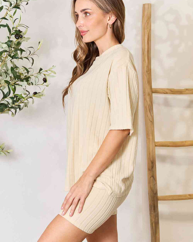 Basic Bae Ribbed Round Neck Top and Shorts Lounge Set