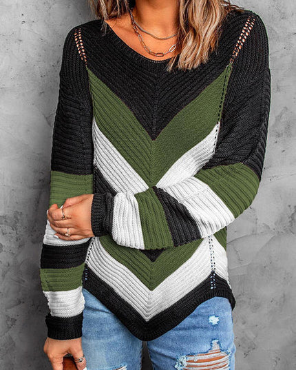 Eyelet Color Block Long Sleeve Sweater