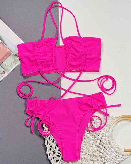 Halter Neck Drawstring Detail Bikini Set