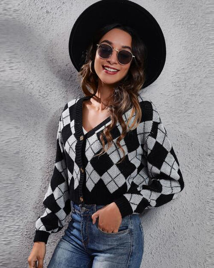 Geometric Button Up Long Sleeve Cardigan