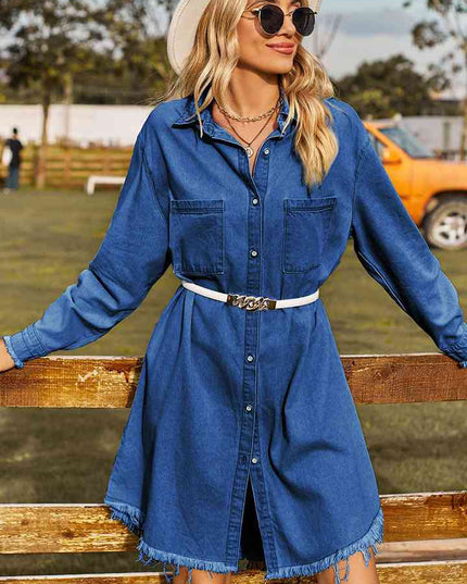Raw Hem Collared Denim Dress
