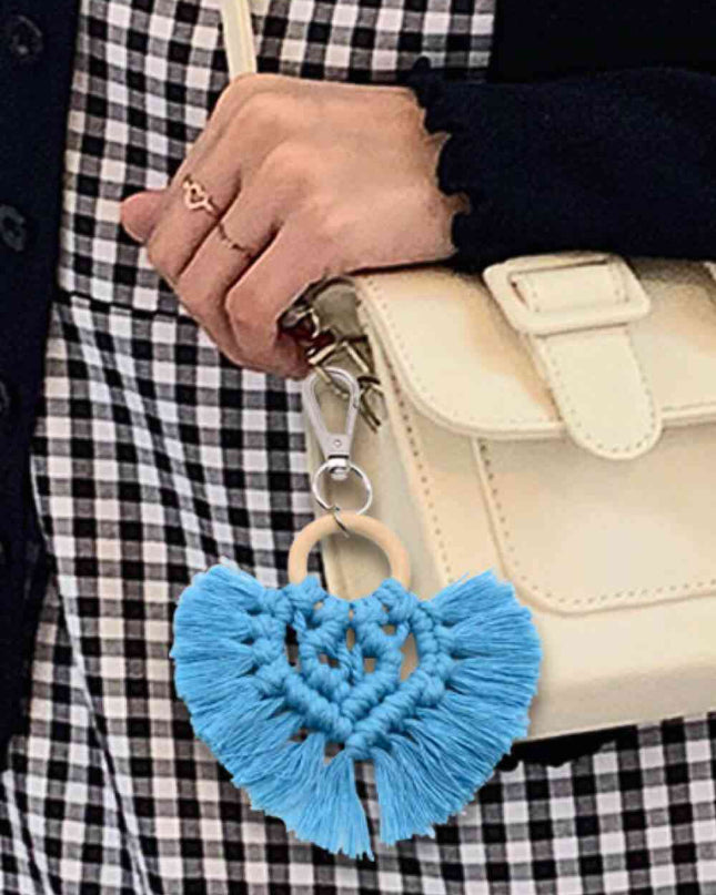 Assorted 4-Pack Heart-Shaped Macrame Fringe Keychain