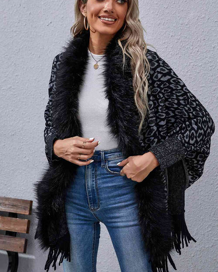 Leopard Fringe Detail Poncho