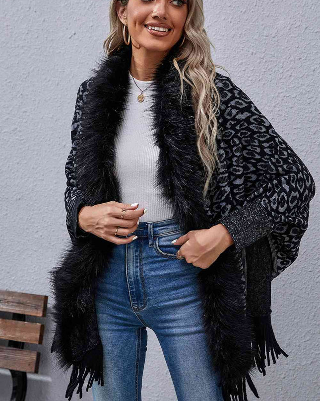 Leopard Fringe Detail Poncho