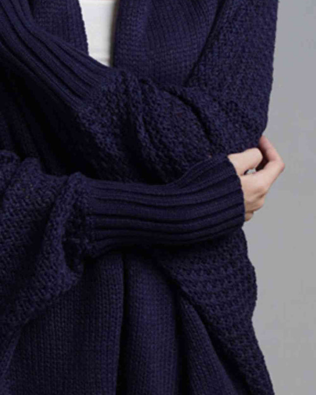 Double Take Dolman Sleeve Open Front Ribbed Trim Longline Cardigan