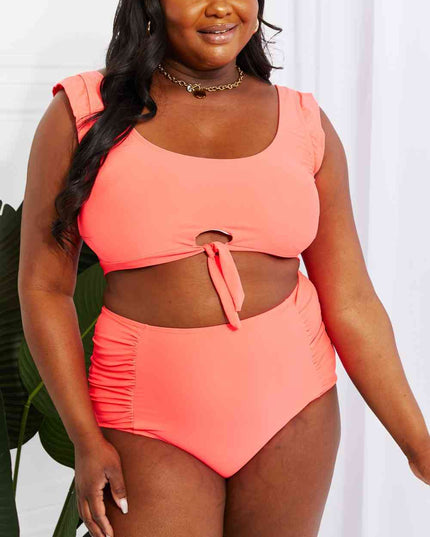 Marina West Swim Sanibel Crop Swim Top and Ruched Bottoms Set in Coral