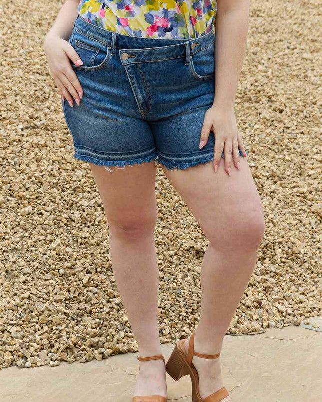 RISEN Maya Full Size Mid Rise Asymmetrical Shorts
