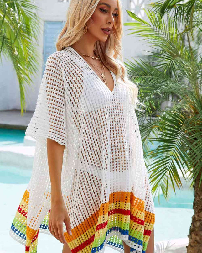 Rainbow Stripe Openwork Slit Cover-Up
