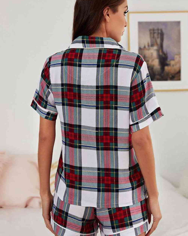 Collared Neck Short Sleeve Tied Two-Piece Lounge Set