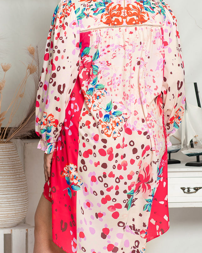 Plus Size Printed Flounce Sleeve Dress