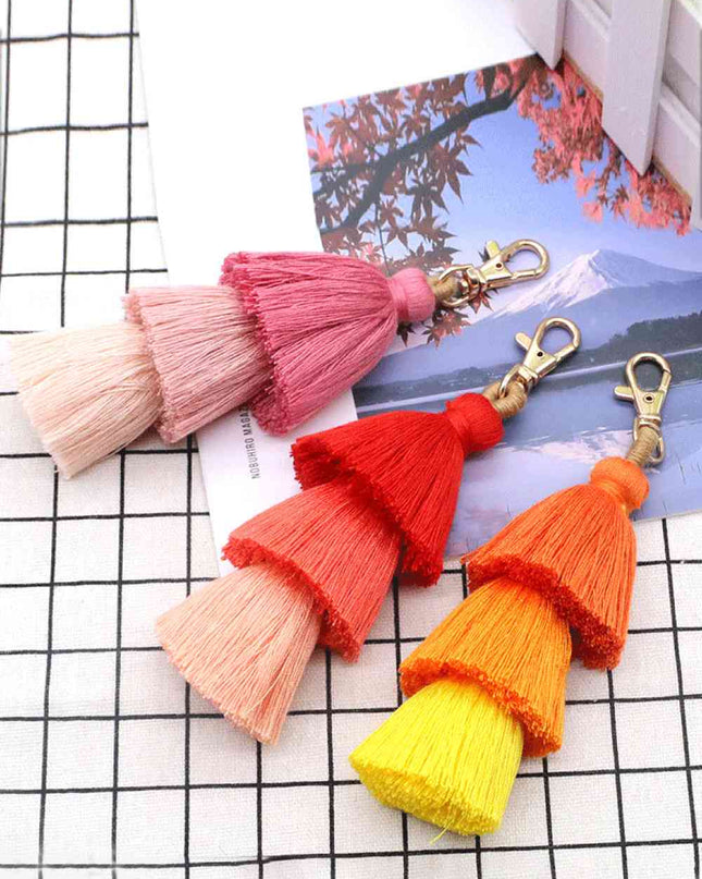 Assorted 4-Pack Multicolored Fringe Keychain