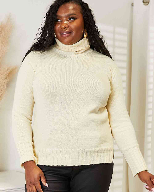 Heimish Full Size Long Sleeve Turtleneck Sweater with Side Slit