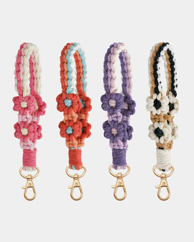 Flower Shape Wristlet Zinc Alloy Closure Macrame Key Chain