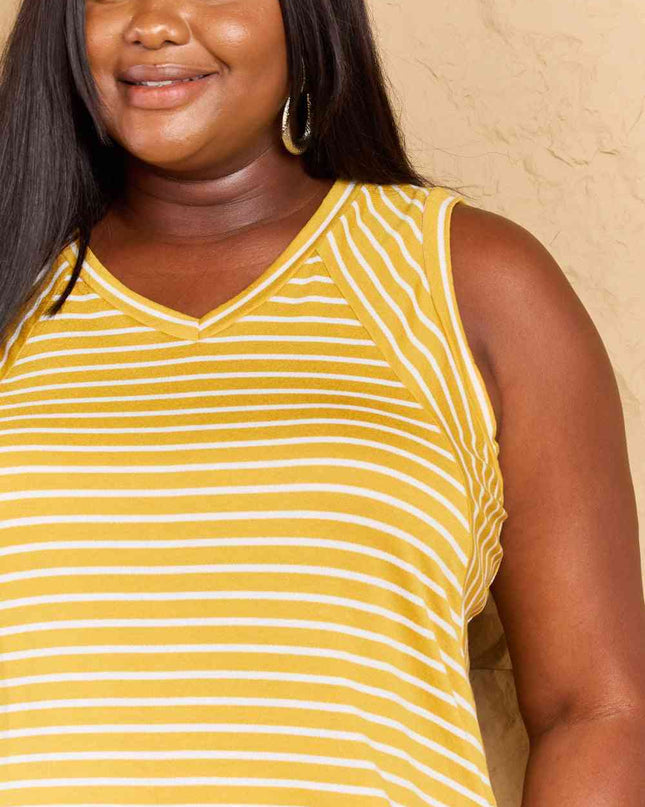 Doublju Talk To Me Full Size Striped Sleeveless V-Neck Top