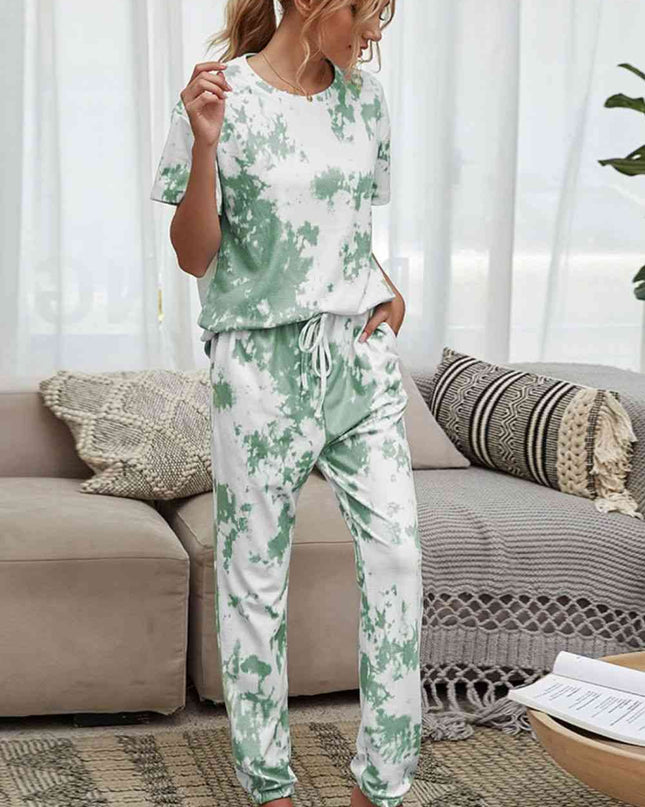Tie-Dye Tee and Drawstring Waist Joggers Lounge Set