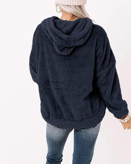 Drawstring Teddy Hoodie with Pocket