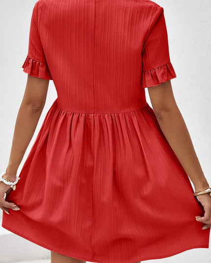 V-Neck Flounce Sleeve A-Line Dress