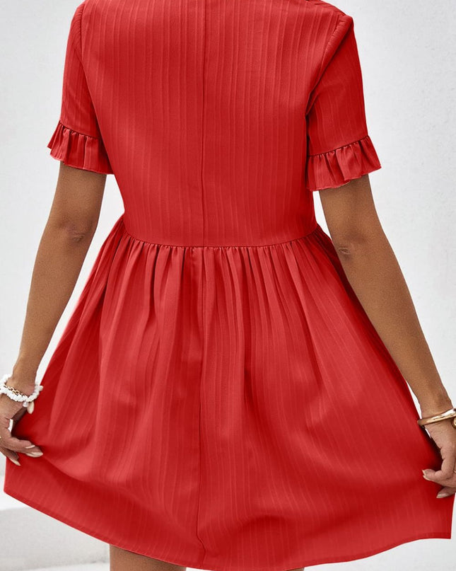 V-Neck Flounce Sleeve A-Line Dress