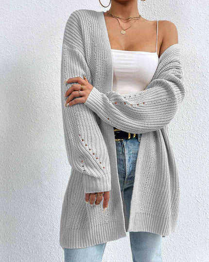 Open Front Dropped Shoulder Slit Cardigan