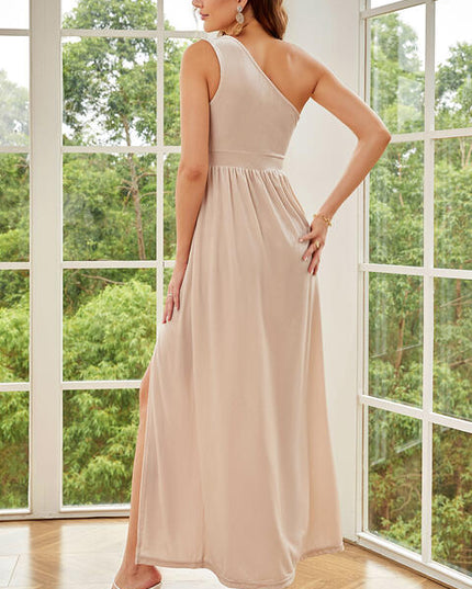 One-Shoulder Split Sleeveless Dress