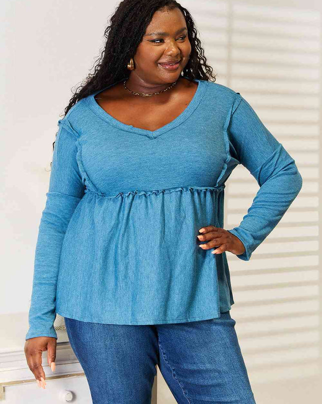 Jade By Jane Full Size Frill Trim Babydoll Blouse