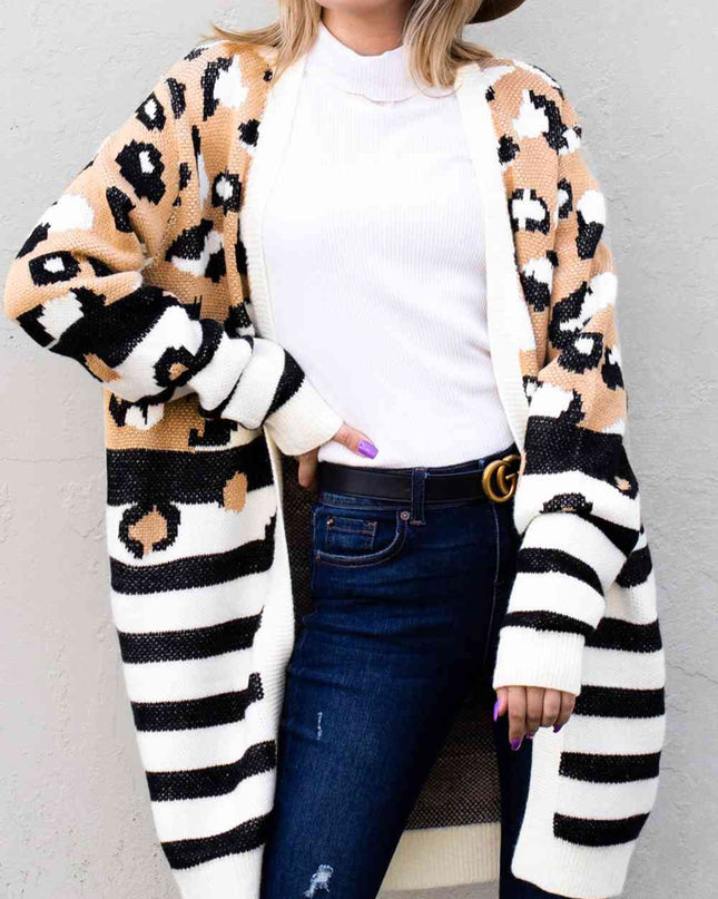 Striped Open Front Longline Cardigan