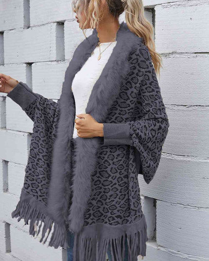 Leopard Fringe Detail Poncho