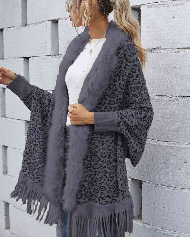 Leopard Fringe Detail Poncho