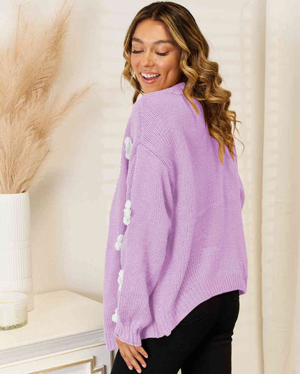 Flower Dropped Shoulder Open Front Cardigan