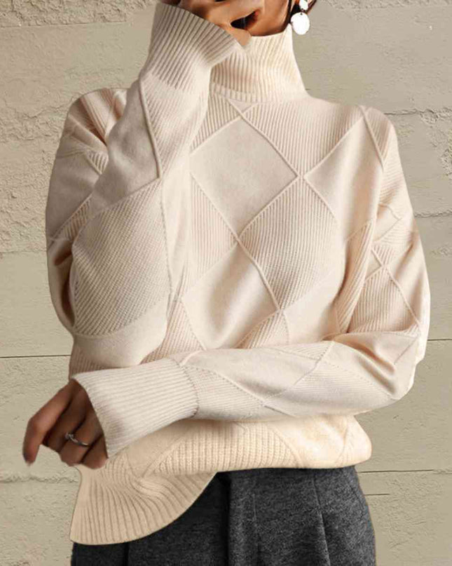 Geometric Turtleneck Long Sleeve Sweater