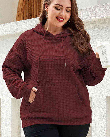 Plus Size Front Pocket Long Sleeve Hoodie