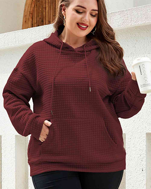Plus Size Front Pocket Long Sleeve Hoodie