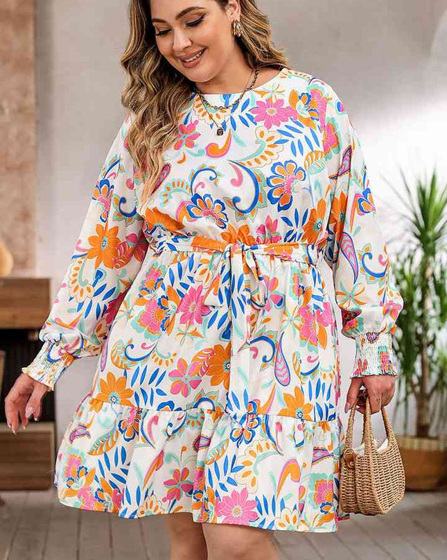Plus Size Round Neck Lantern Sleeve Dress