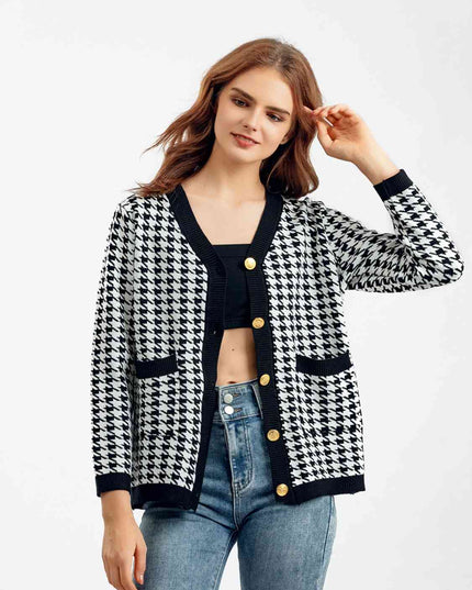 Houndstooth Button Down Cardigan