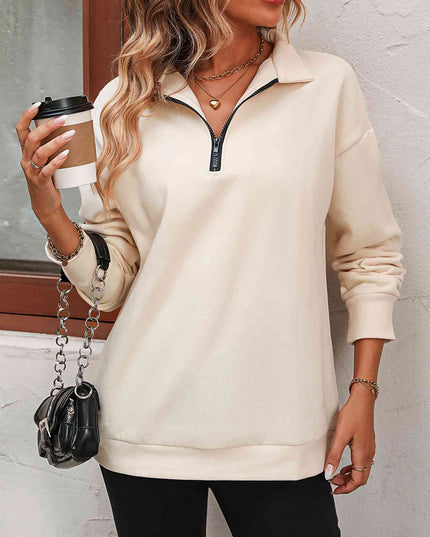 Zip-Up Dropped Shoulder Sweatshirt